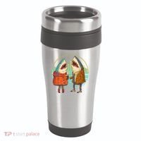 Funny Hipster Shark Couple 16oz Travel Tumbler thumb 0