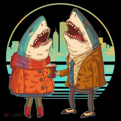 Funny Hipster Shark Couple 16oz Travel Tumbler