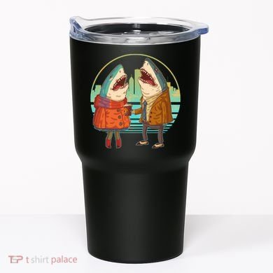 Funny Hipster Shark Couple Tumbler