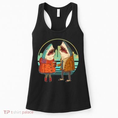 Funny Hipster Shark Couple Women's Tank Top