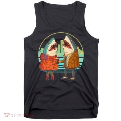Funny Hipster Shark Couple Tank Top