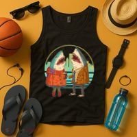 Funny Hipster Shark Couple Tank Top thumb 4