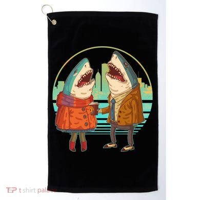 Funny Hipster Shark Couple Golf Towel