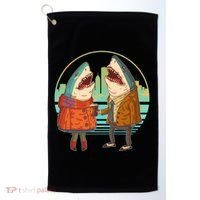 Funny Hipster Shark Couple Golf Towel thumb 0