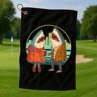 Funny Hipster Shark Couple Golf Towel thumb 1