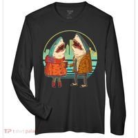 Funny Hipster Shark Couple Zone Performance Long-Sleeve T-Shirt thumb 0