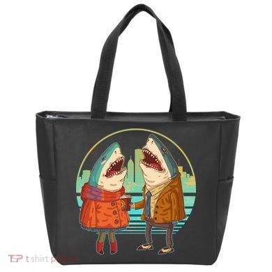 Funny Hipster Shark Couple Tote Bag