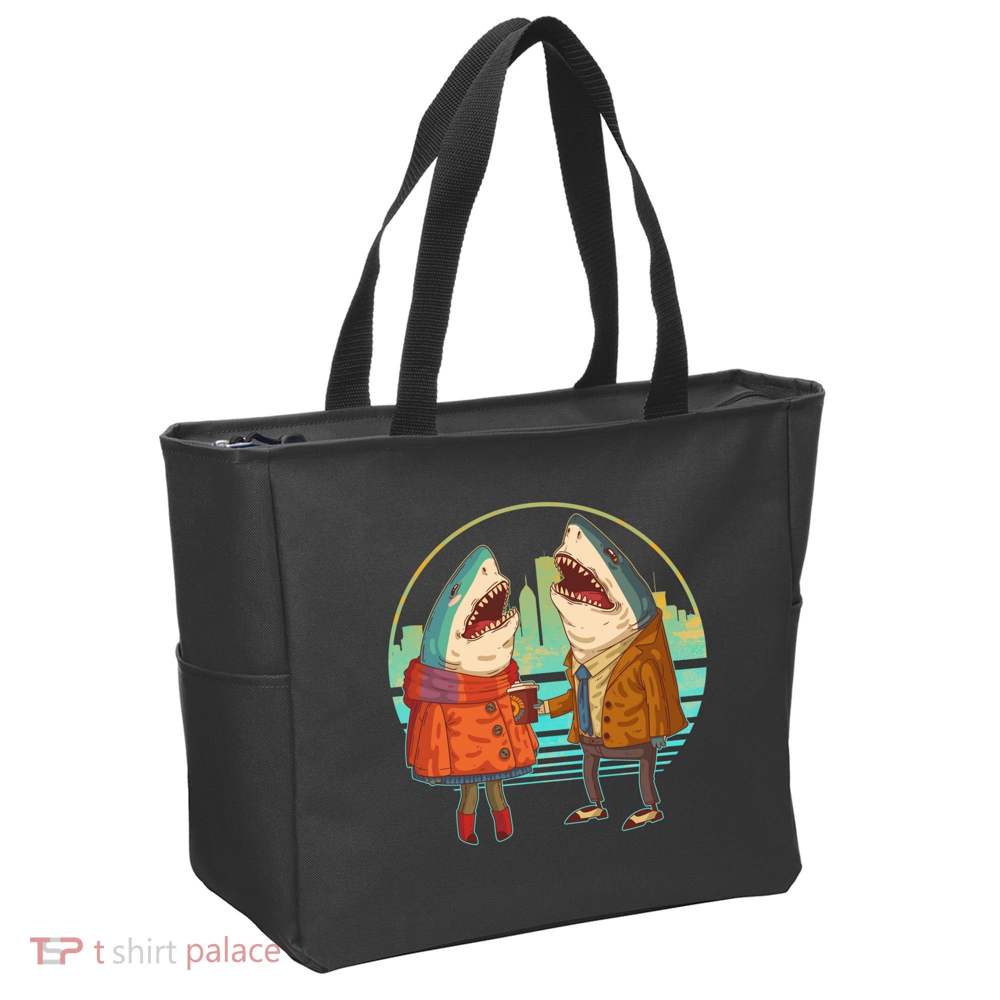 Funny Hipster Shark Couple Tote Bag