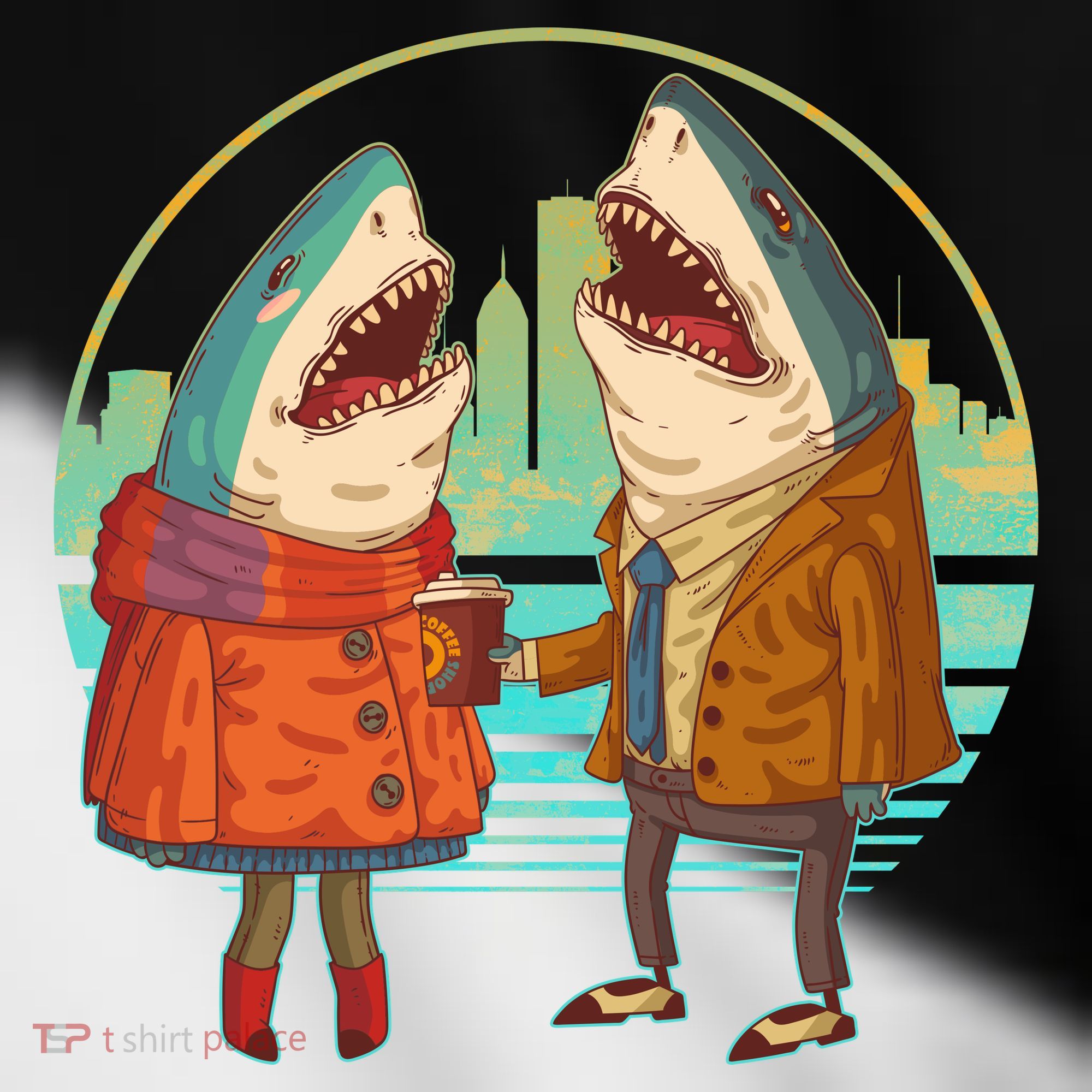 Funny Hipster Shark Couple Toddler Fine Jersey T-Shirt