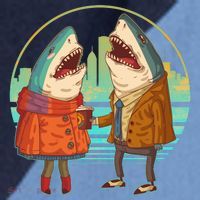 Funny Hipster Shark Couple Raglan Baseball Sleeve Shirt thumb 2
