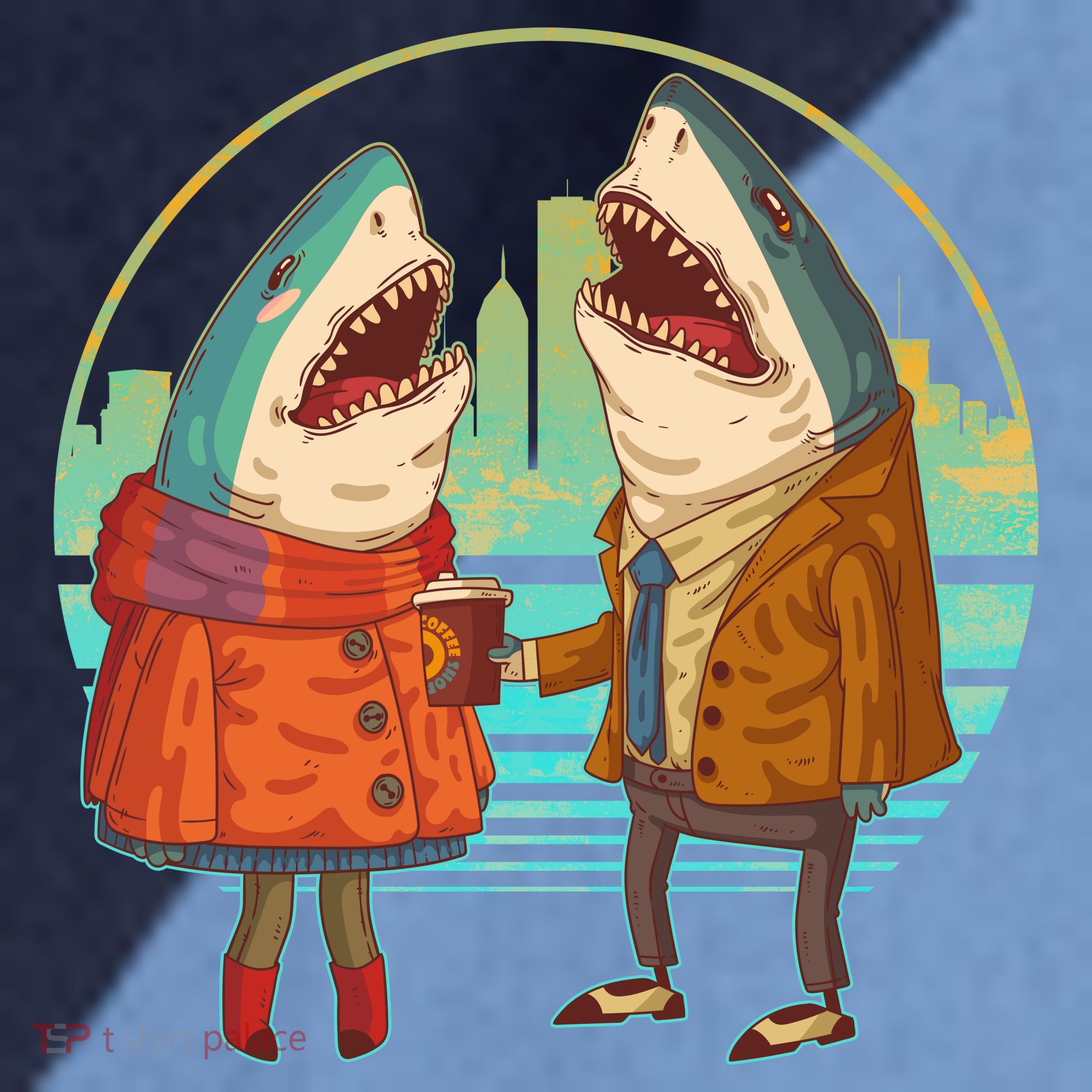 Funny Hipster Shark Couple Raglan Baseball Sleeve Shirt