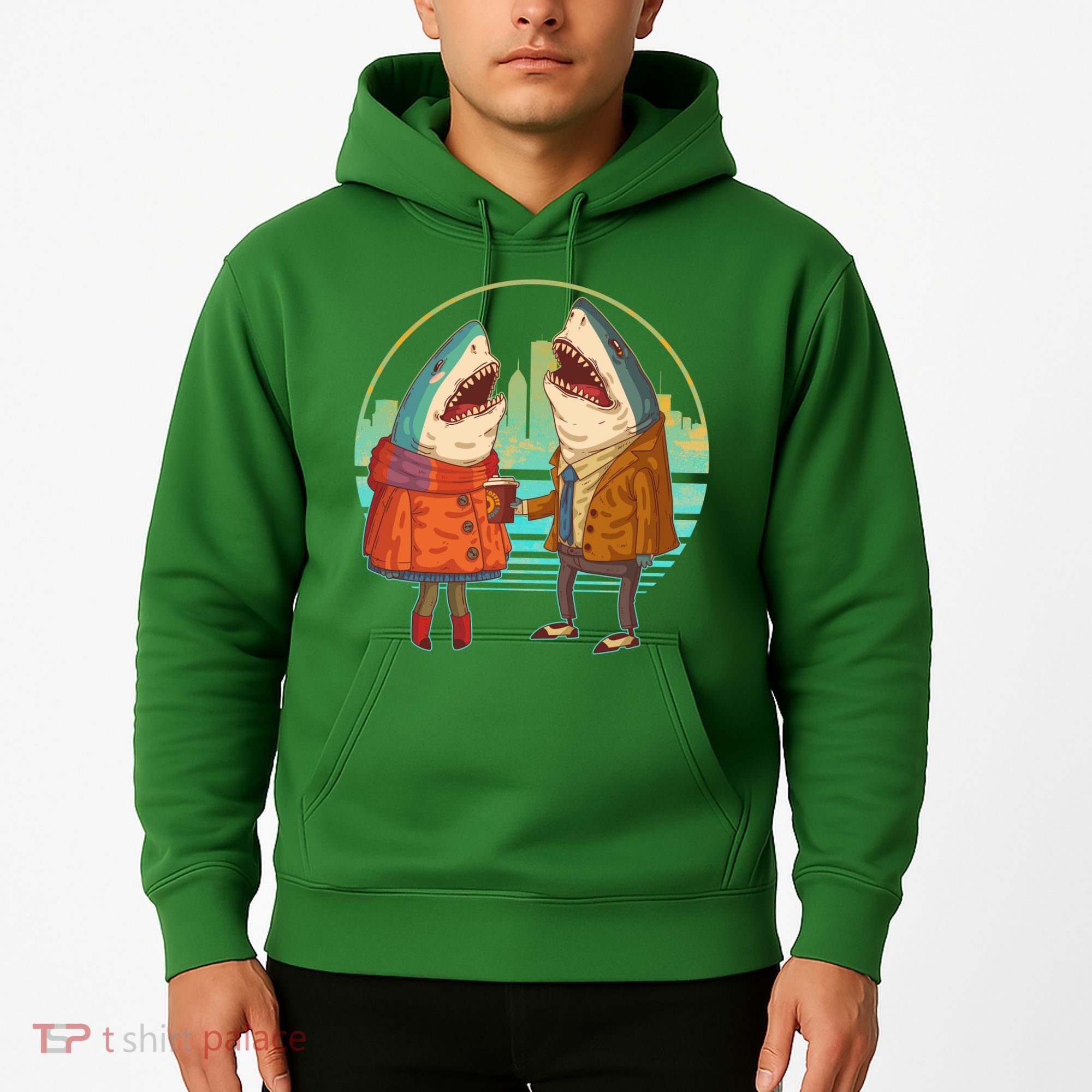 Funny Hipster Shark Couple Hoodie