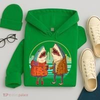 Funny Hipster Shark Couple Hoodie thumb 4