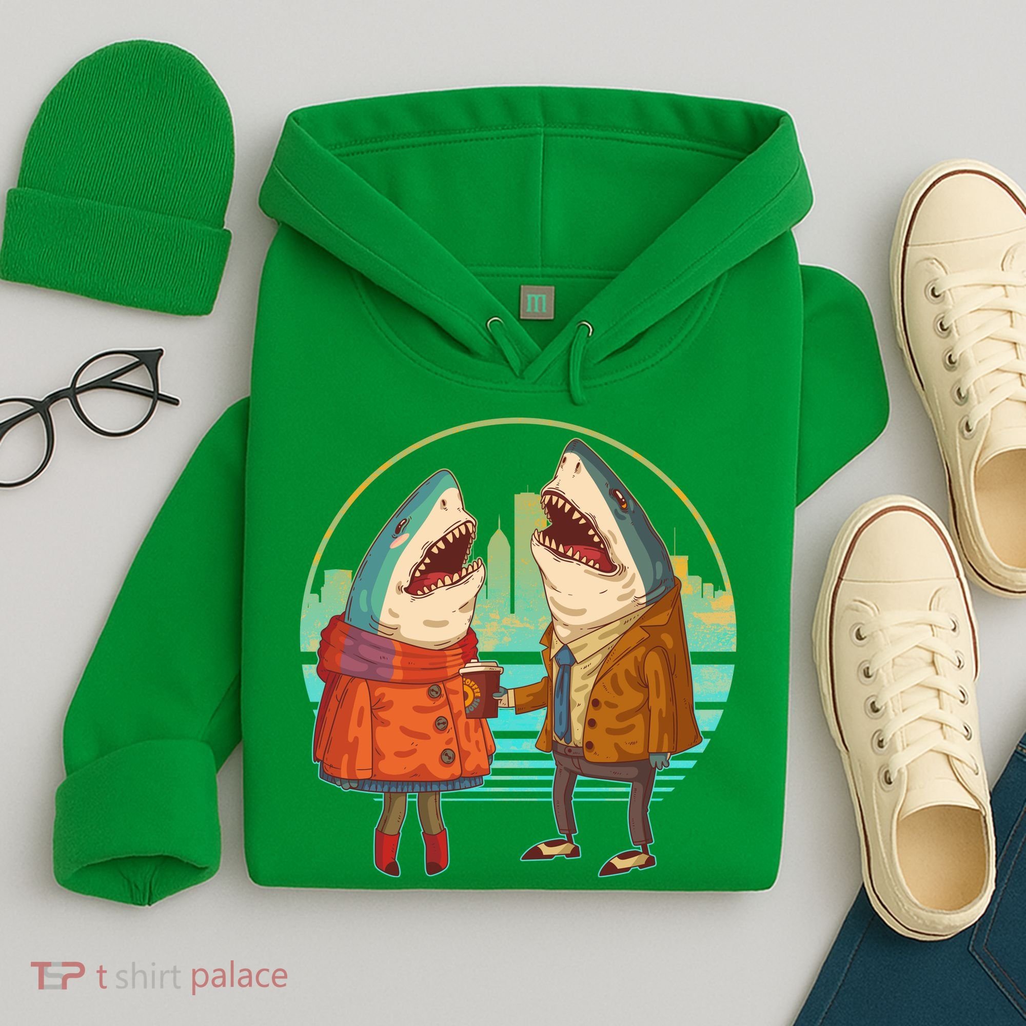Funny Hipster Shark Couple Hoodie