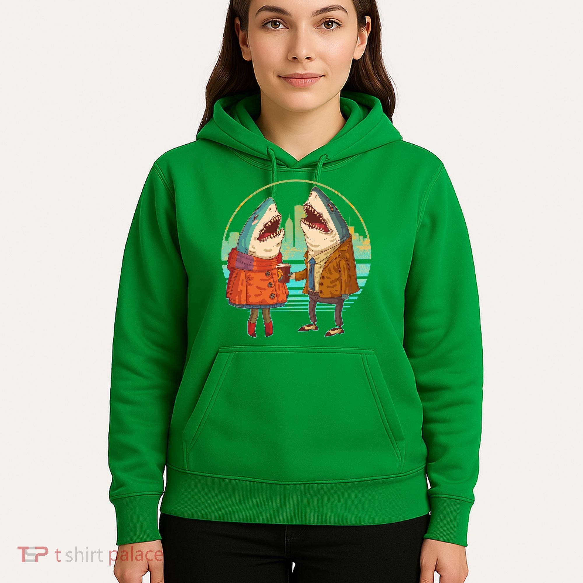 Funny Hipster Shark Couple Hoodie