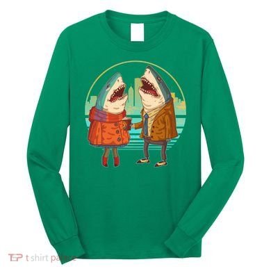 Funny Hipster Shark Couple Long Sleeve Shirt