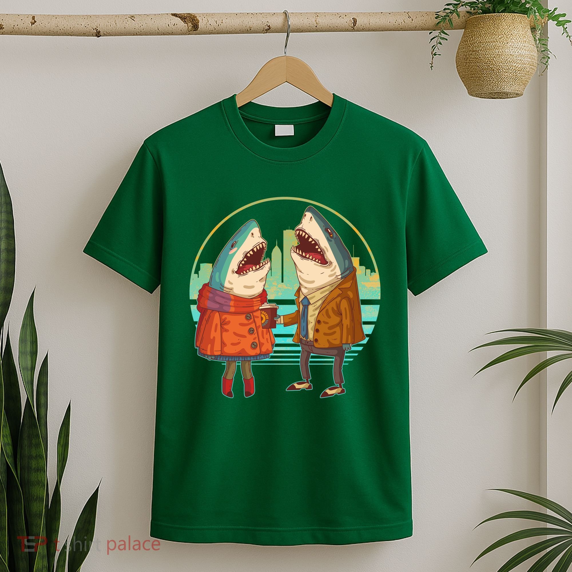 Funny Hipster Shark Couple T-Shirt