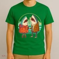 Funny Hipster Shark Couple T-Shirt thumb 3