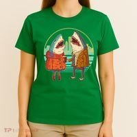 Funny Hipster Shark Couple T-Shirt thumb 4