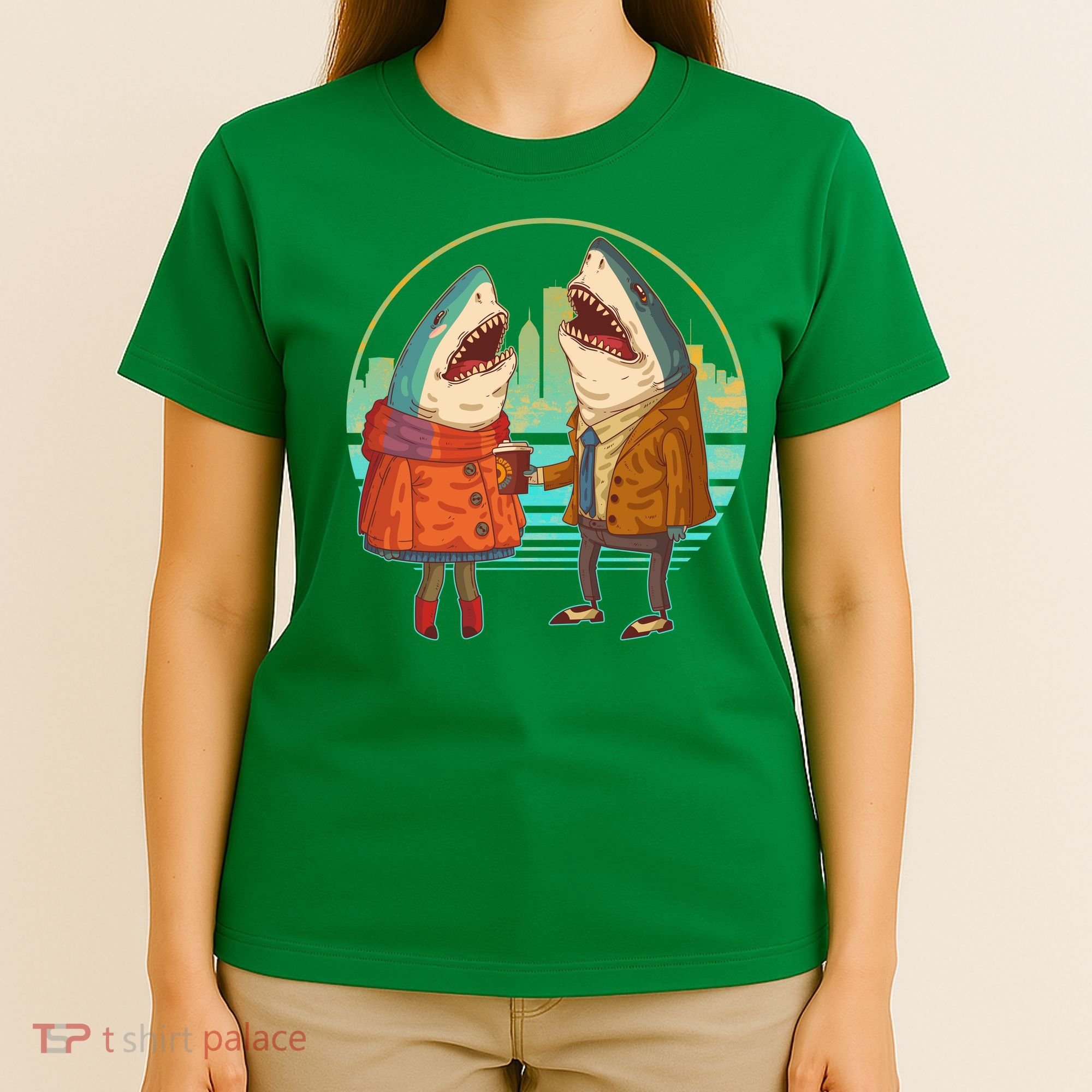 Funny Hipster Shark Couple T-Shirt