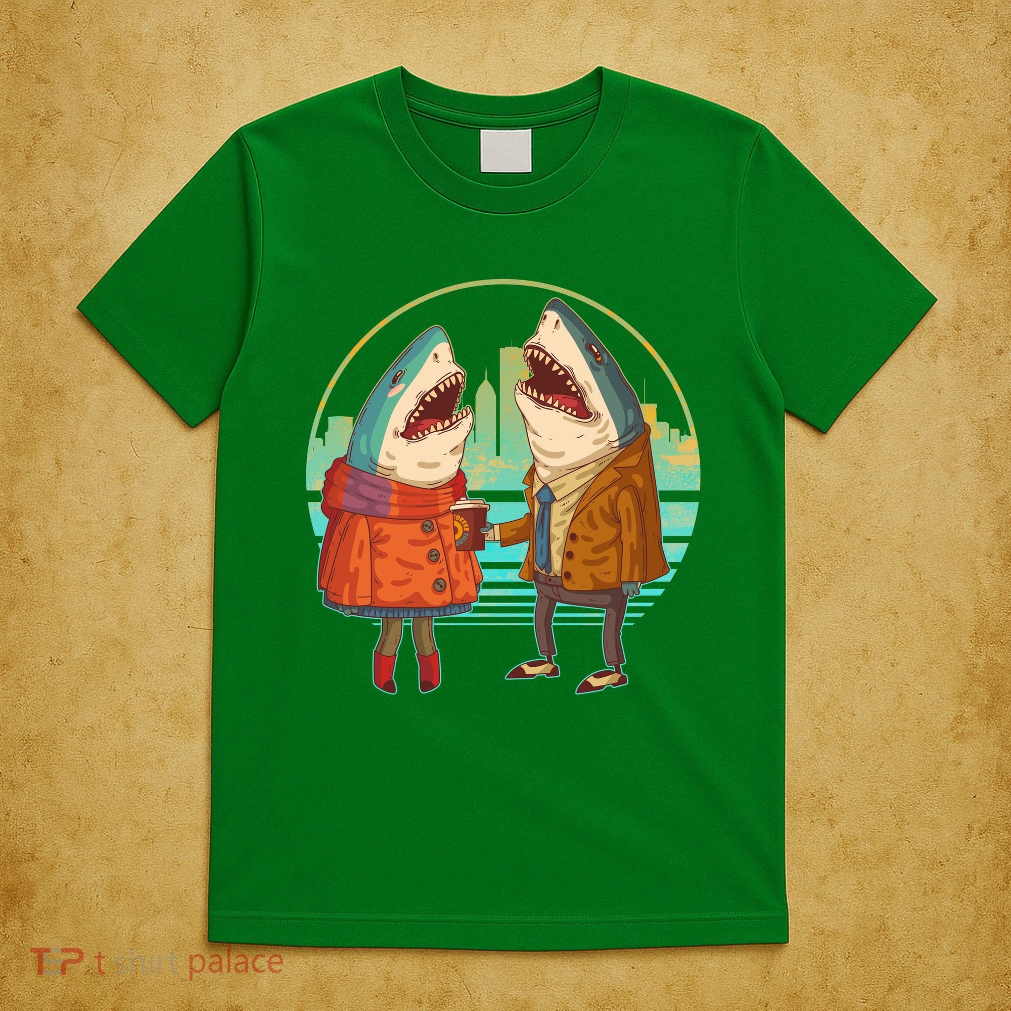 Funny Hipster Shark Couple T-Shirt