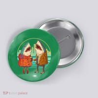 Funny Hipster Shark Couple Button thumb 0