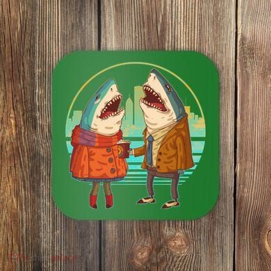 Funny Hipster Shark Couple Coaster