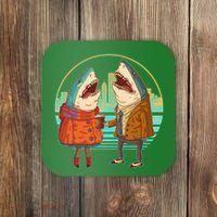 Funny Hipster Shark Couple Coaster thumb 0