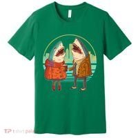Funny Hipster Shark Couple Premium T-Shirt thumb 0