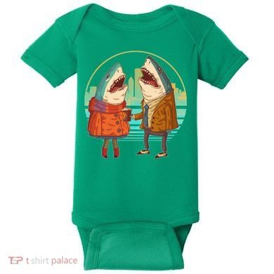Funny Hipster Shark Couple Baby Bodysuit