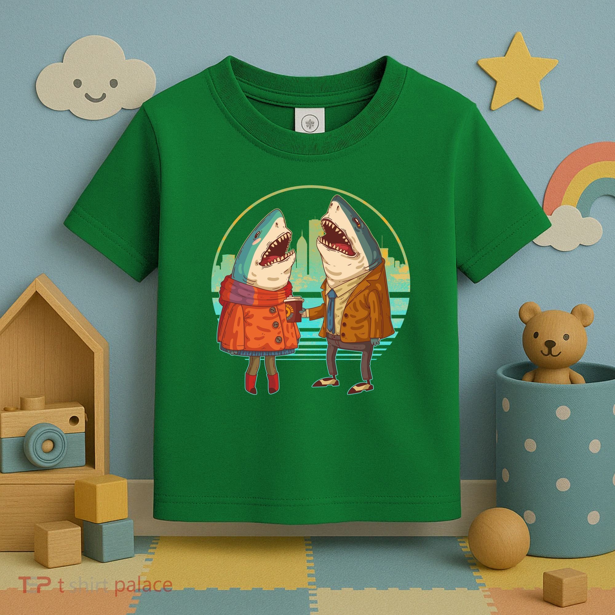Funny Hipster Shark Couple Toddler T-Shirt