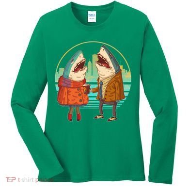Funny Hipster Shark Couple Women's Long Sleeve Shirt