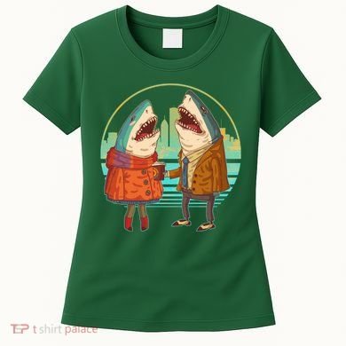 Funny Hipster Shark Couple Women's T-Shirt