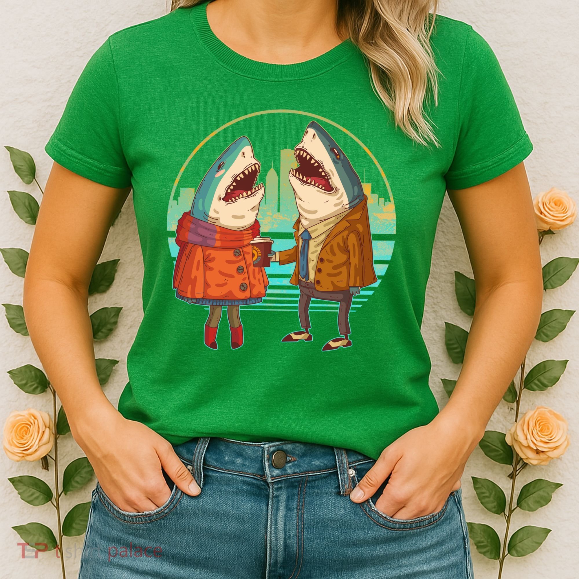 Funny Hipster Shark Couple Women's T-Shirt