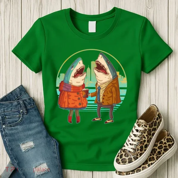 Funny Hipster Shark Couple Women's T-Shirt
