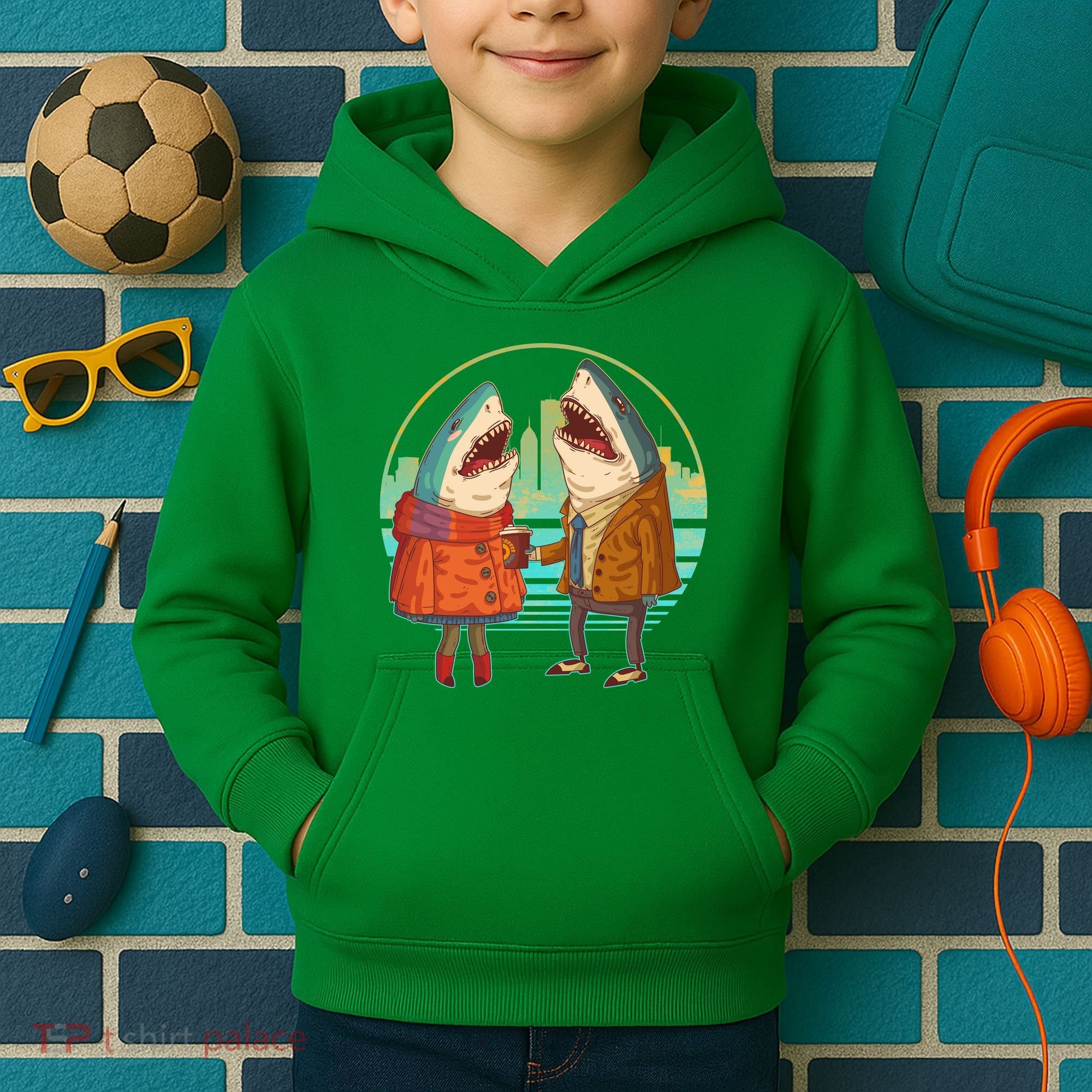 Funny Hipster Shark Couple Kids Hoodie