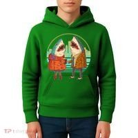 Funny Hipster Shark Couple Kids Hoodie thumb 4