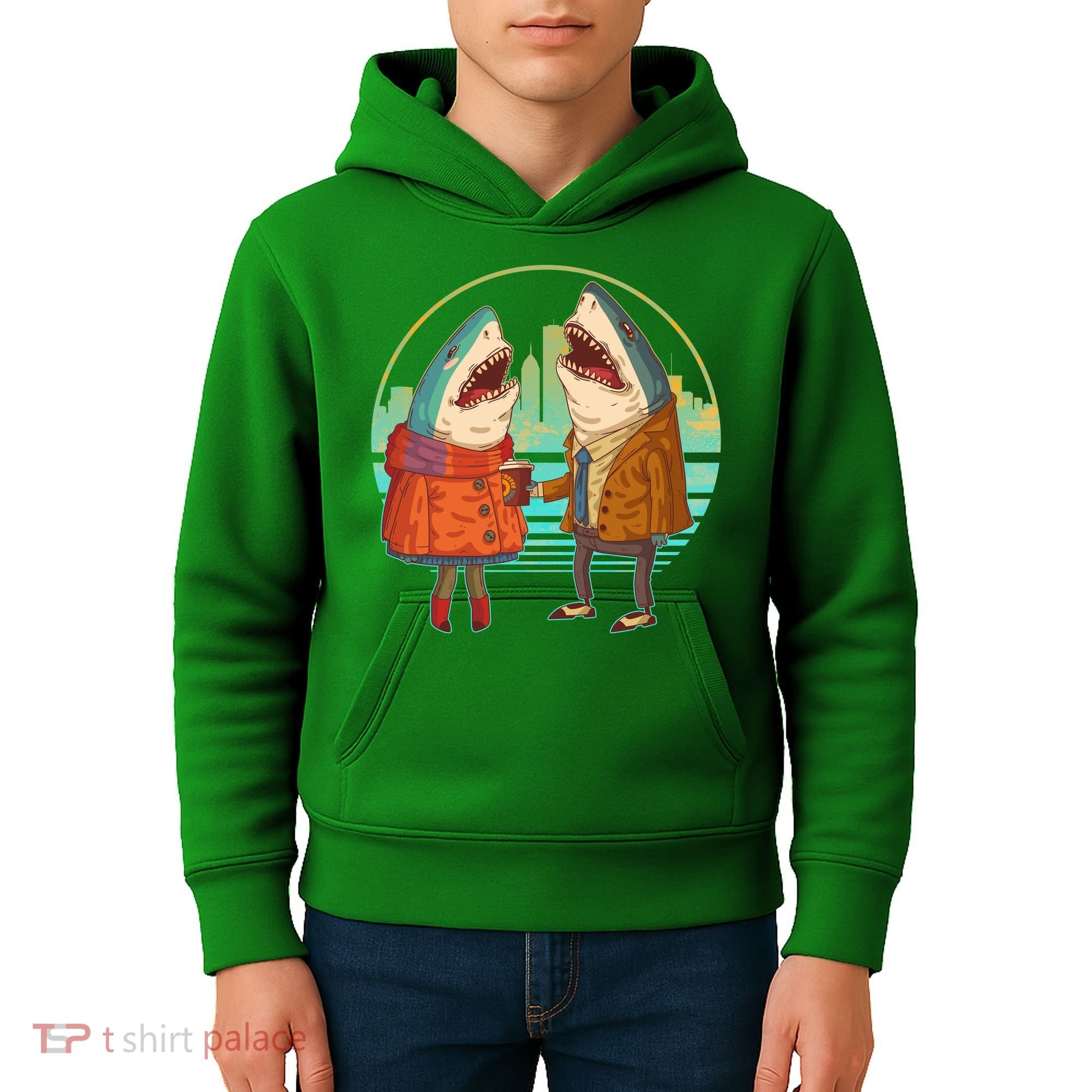 Funny Hipster Shark Couple Kids Hoodie
