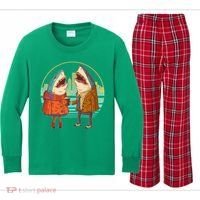 Funny Hipster Shark Couple Kids Long Sleeve Plaid Pajama Set thumb 0