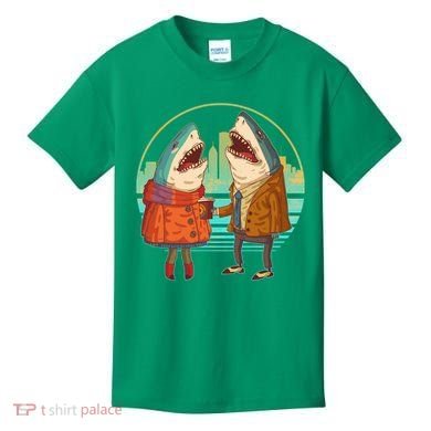 Funny Hipster Shark Couple Kids T-Shirt