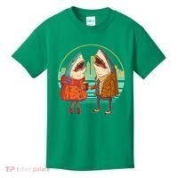 Funny Hipster Shark Couple Kids T-Shirt thumb 0