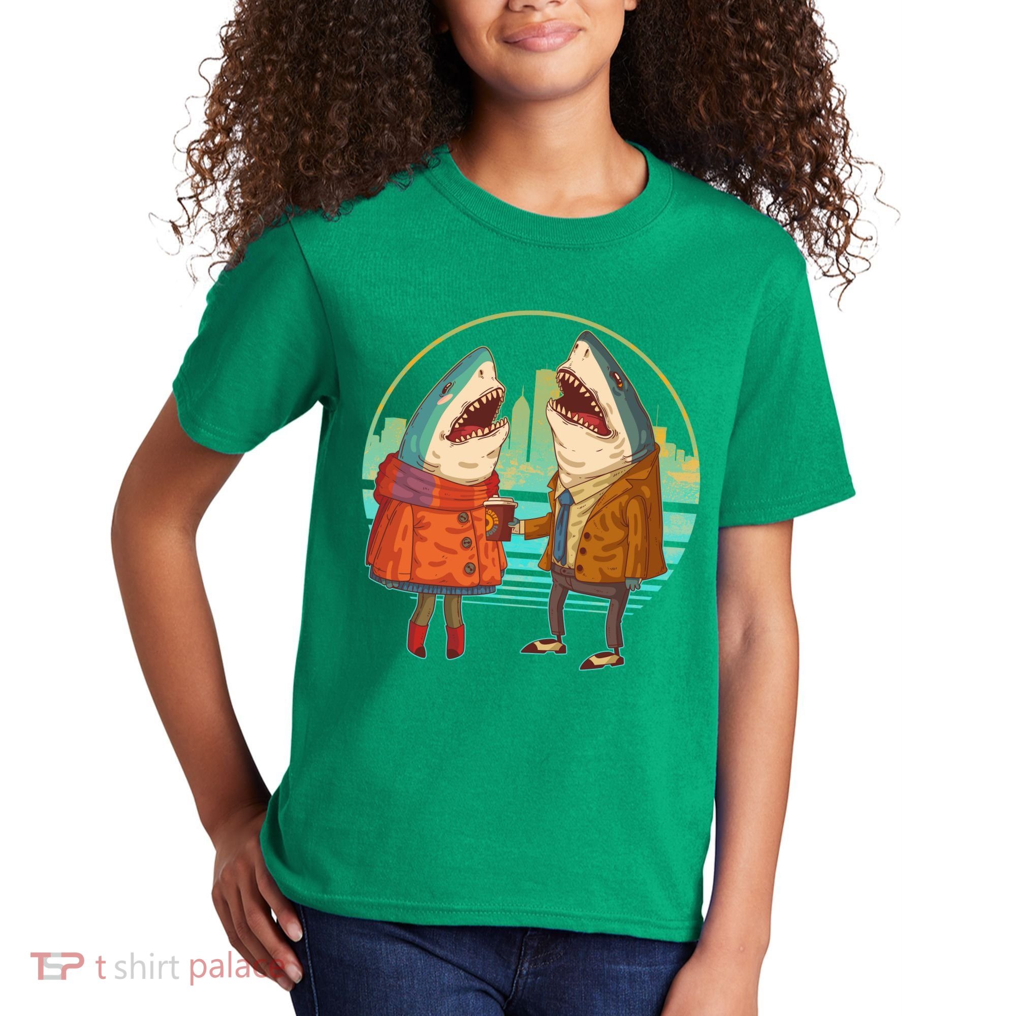 Funny Hipster Shark Couple Kids T-Shirt