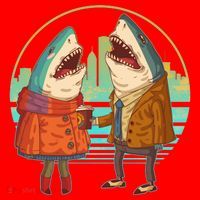 Funny Hipster Shark Couple Santa Hat thumb 1