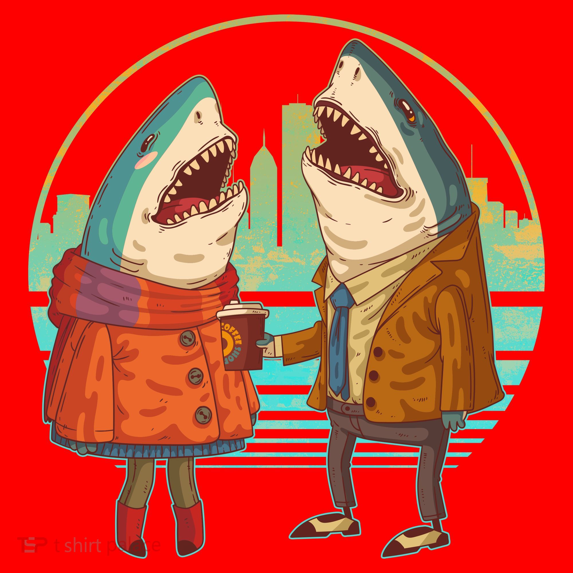 Funny Hipster Shark Couple Santa Hat