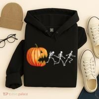 Funny Halloween Skeleton Running Pumpkin Jack O Lantern Eating Hoodie thumb 4