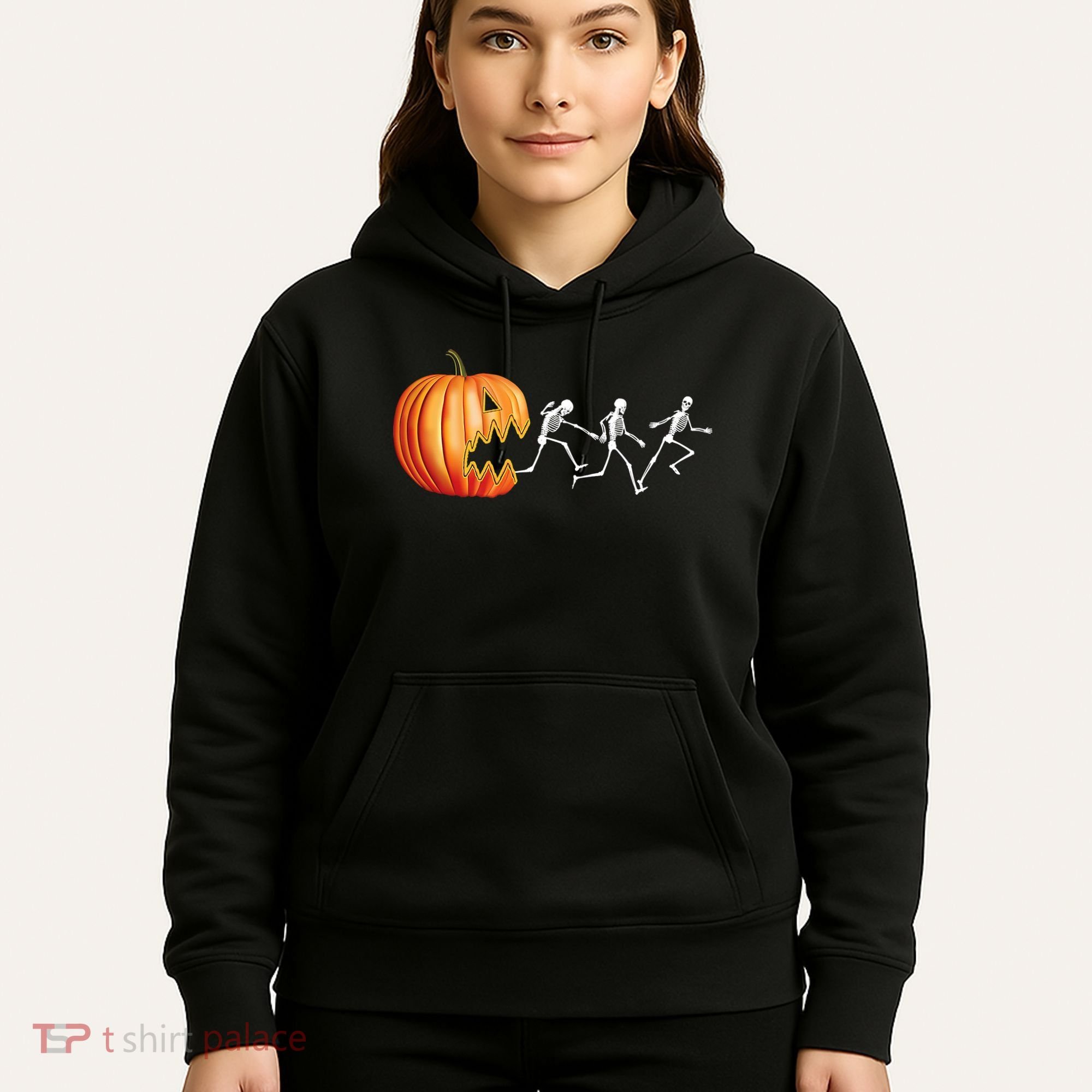 Funny Halloween Skeleton Running Pumpkin Jack O Lantern Eating Hoodie