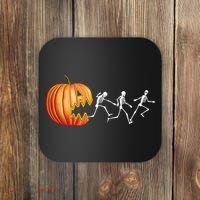 Funny Halloween Skeleton Running Pumpkin Jack O Lantern Eating Coaster thumb 0