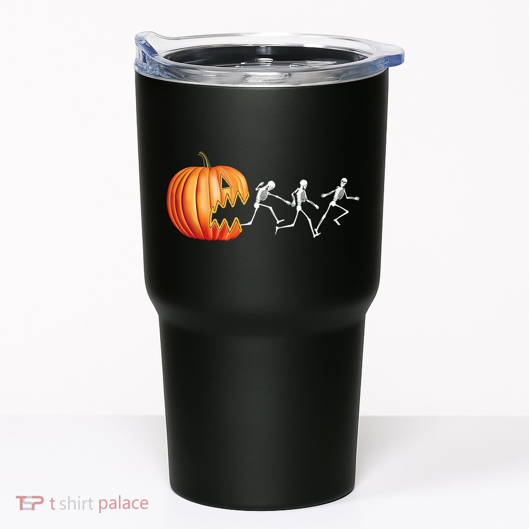 Funny Halloween Skeleton Running Pumpkin Jack O Lantern Eating Tumbler