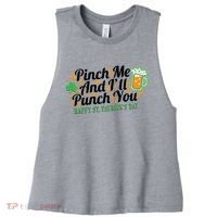 Funny Happy St Patrick's Day Pinch Me And I'll Punch You Women's Racerback Cropped Tank thumb 0