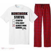 Funny Homework Status Still Busy Gaming Gamer Meme Pajama Set thumb 0
